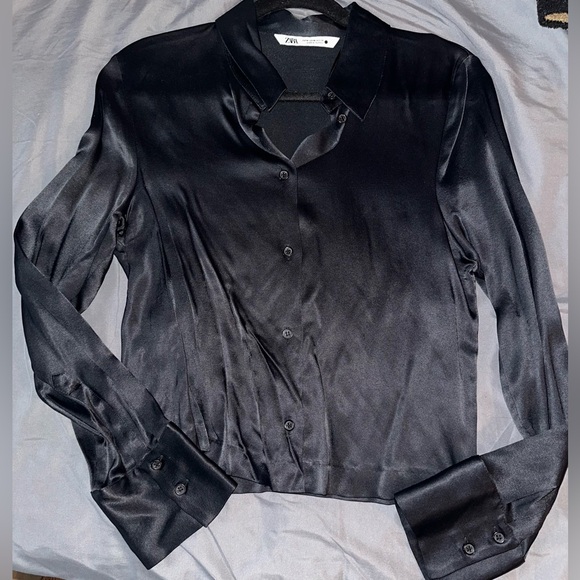 Zara Tops - Zara Black Satin Blouse Sz. M